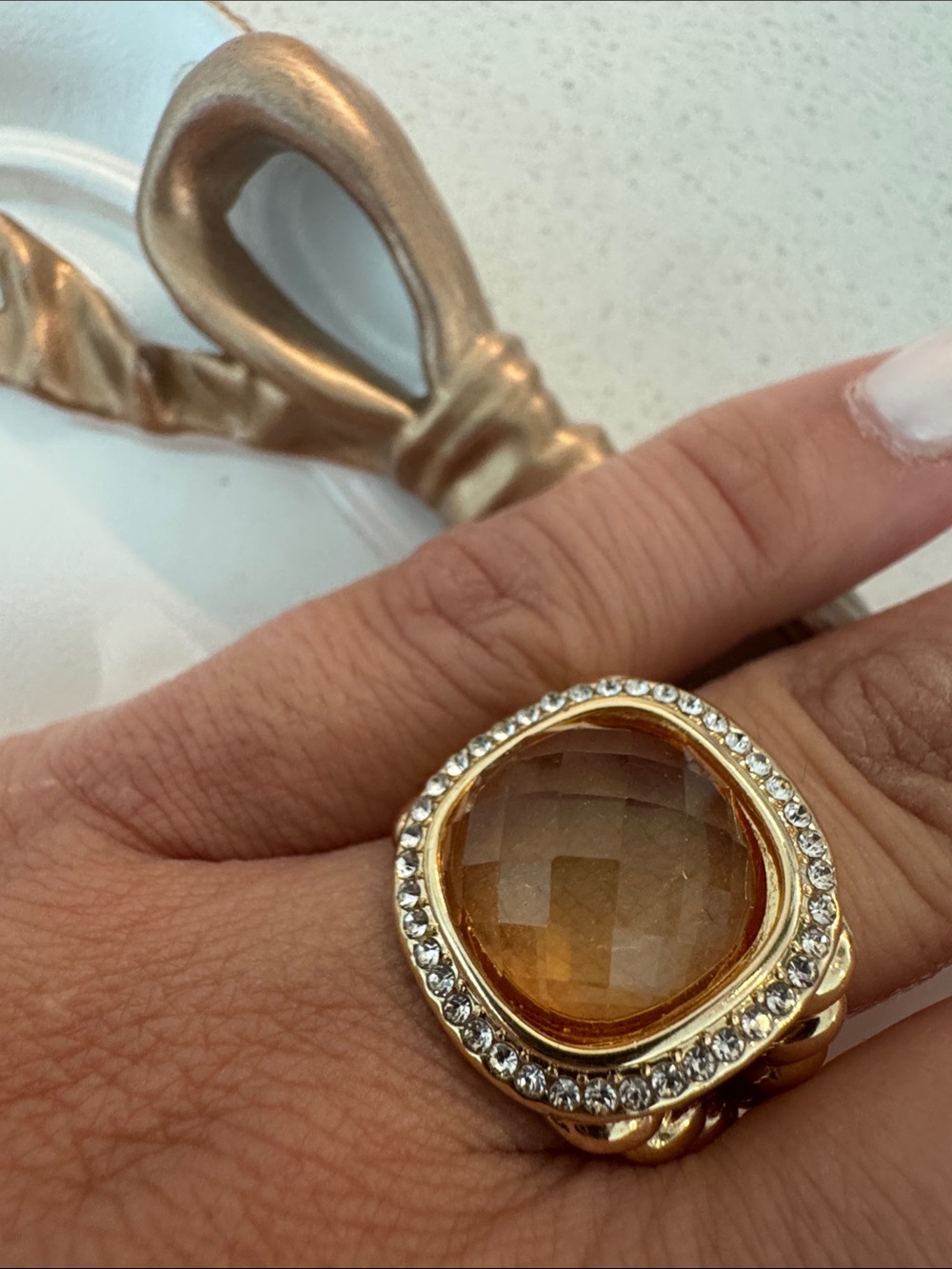 5/22 Gemstone and Crystal Halo - Women's Fashion Ring - size 7/7.5
